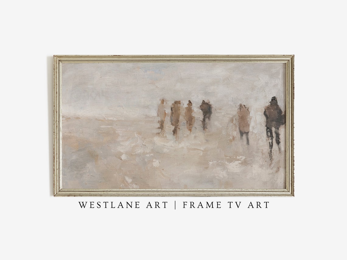 Muted Beige Beach People Abstract Coastal Figures Scene Poster - Image 3