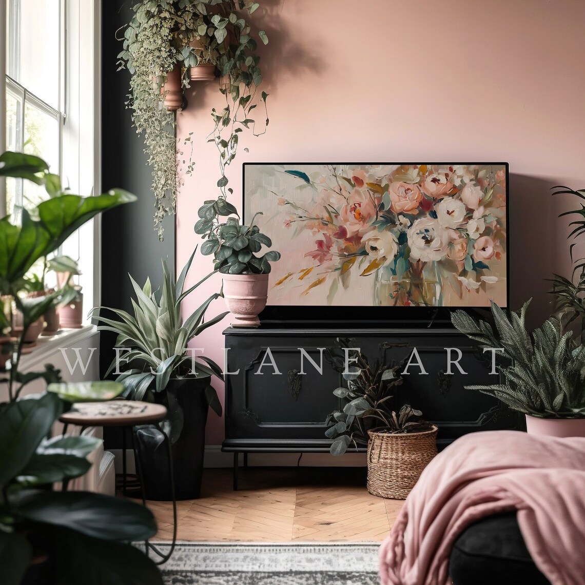 Abstract Botanical Frame Tv Art Modern Still Life Painting Coral Floral Wall Art Tvb19 - Image 4