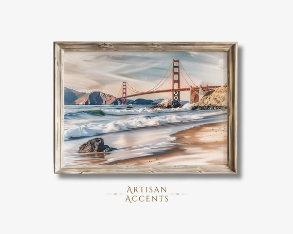 Golden Gate Bridge Oil Painting San Francisco Wall Decor Landmark Art Print Scenic Jpeg Artwork Unique Decor