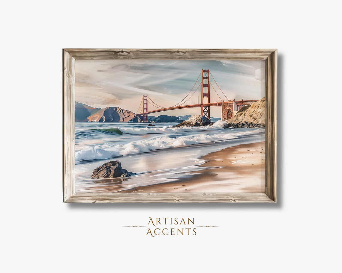 Golden Gate Bridge Sunset Waves Crashing San Francisco Travel Poster
