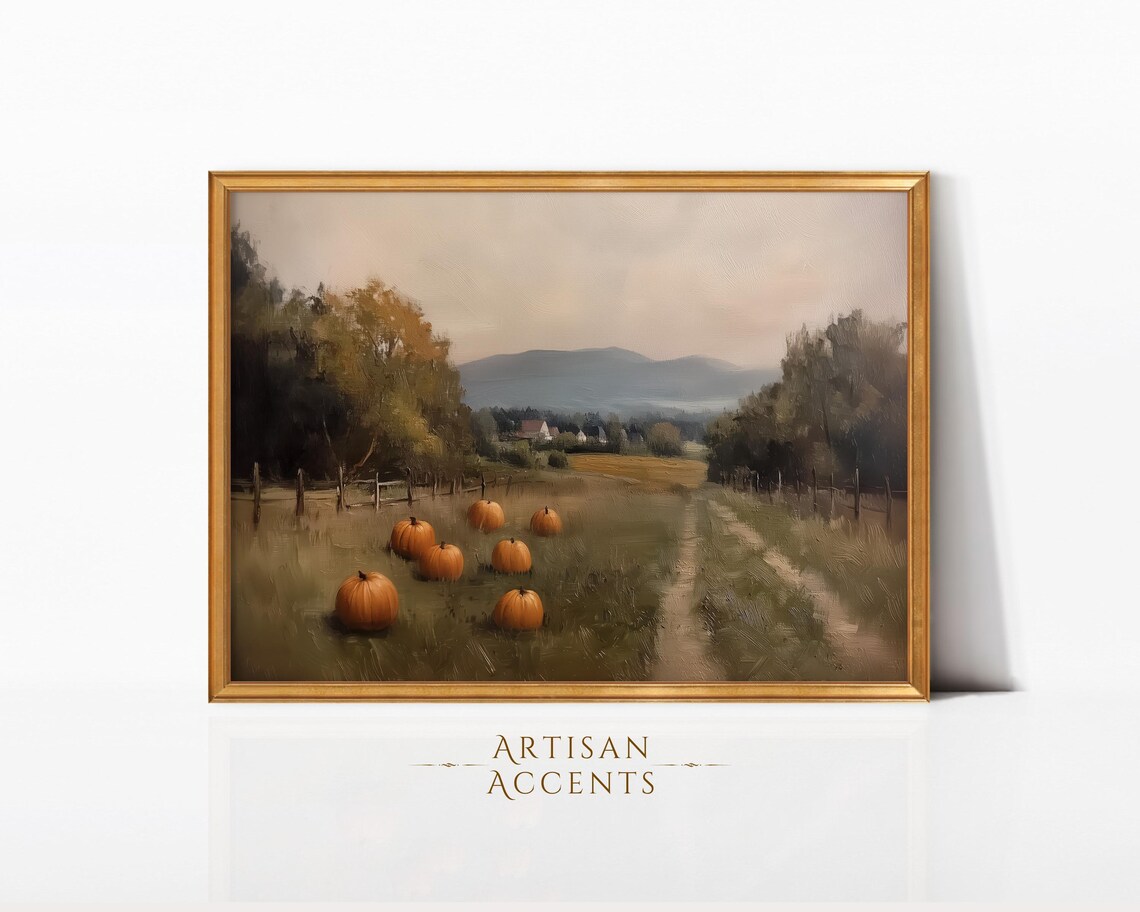 Autumn Pumpkins Landscape Art Print, Moody Fall Decor - Image 5