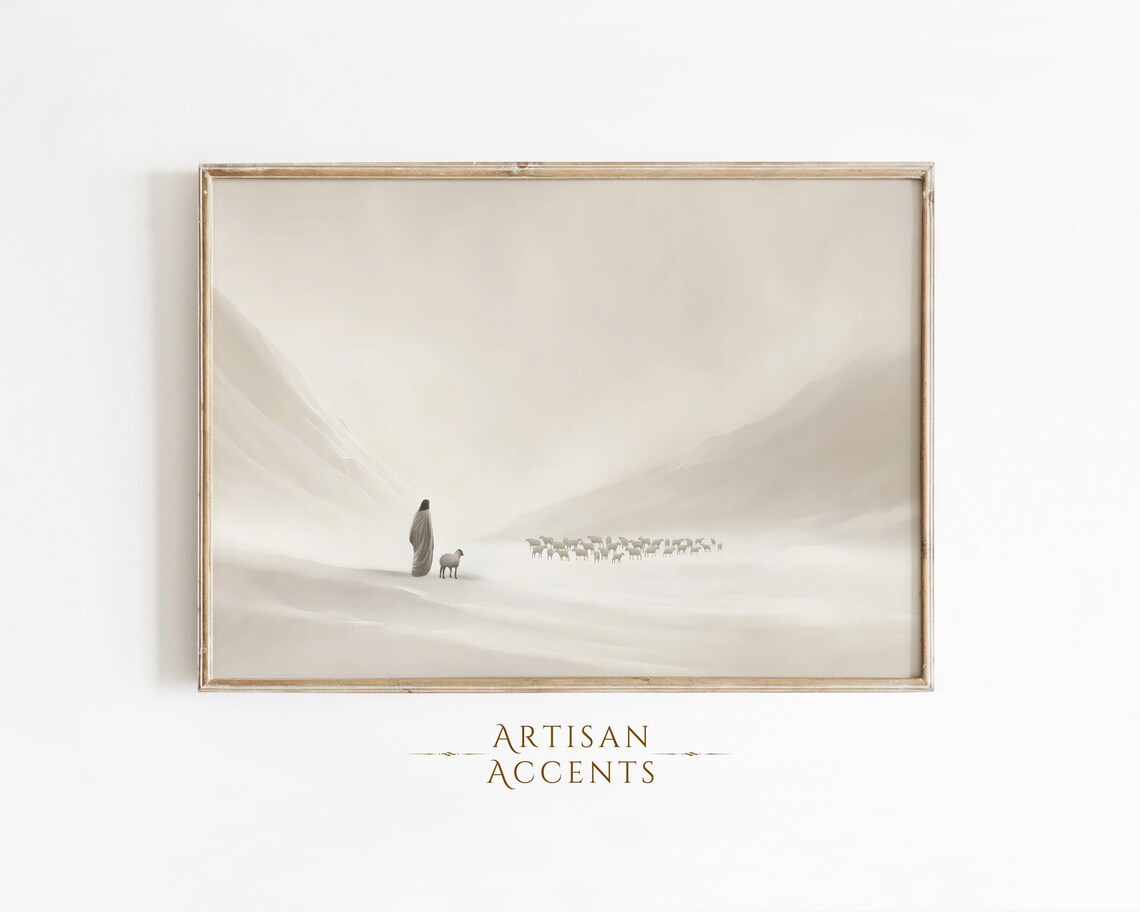 Jesus And The Lost Sheep Shepherd Minimalist Christian Faith Art Print - Image 2