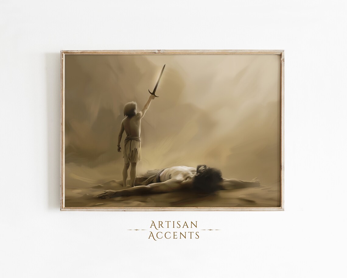 David Over Goliath Raised Sword Biblical Victory Neutral Christian Art Poster - Image 5