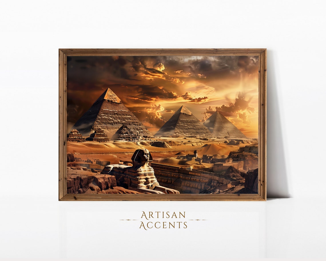 Great Pyramids And Sphinx Egypt Sunset Desert Ancient History Poster