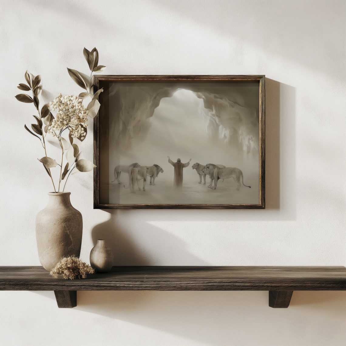 Daniel In The Lions Den Faith And Courage Beige Neutral Art Print - Image 2