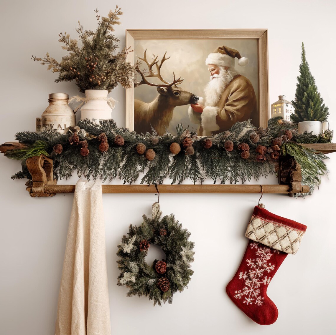 Santa Claus and Reindeer Modern Christmas Art Print - Image 5