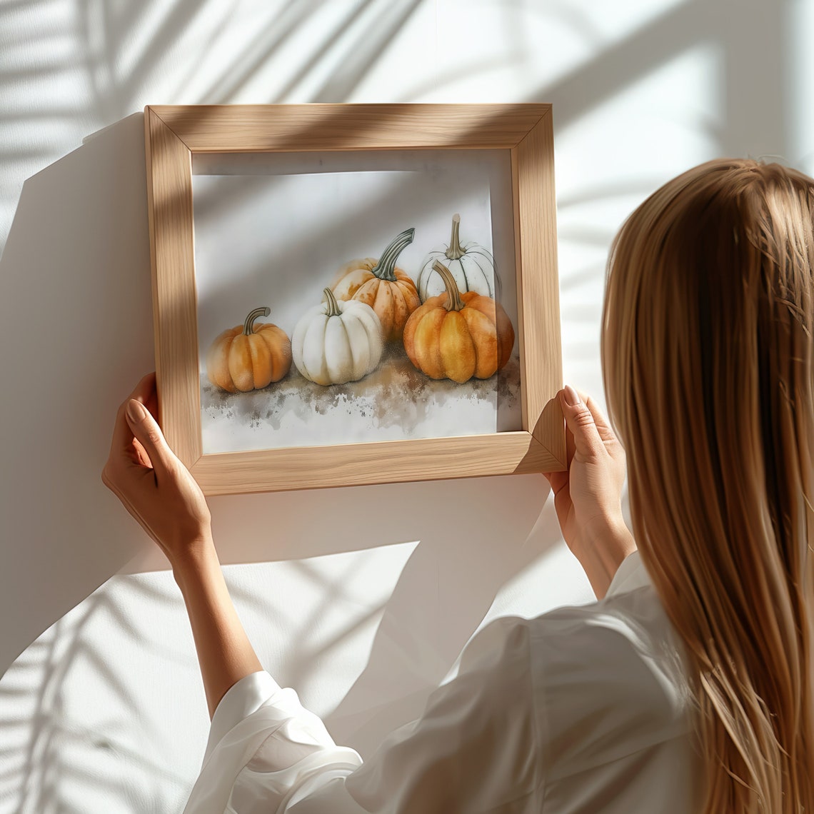 Orange And White Pumpkins Fall Watercolor Still Life Art Print - Image 3