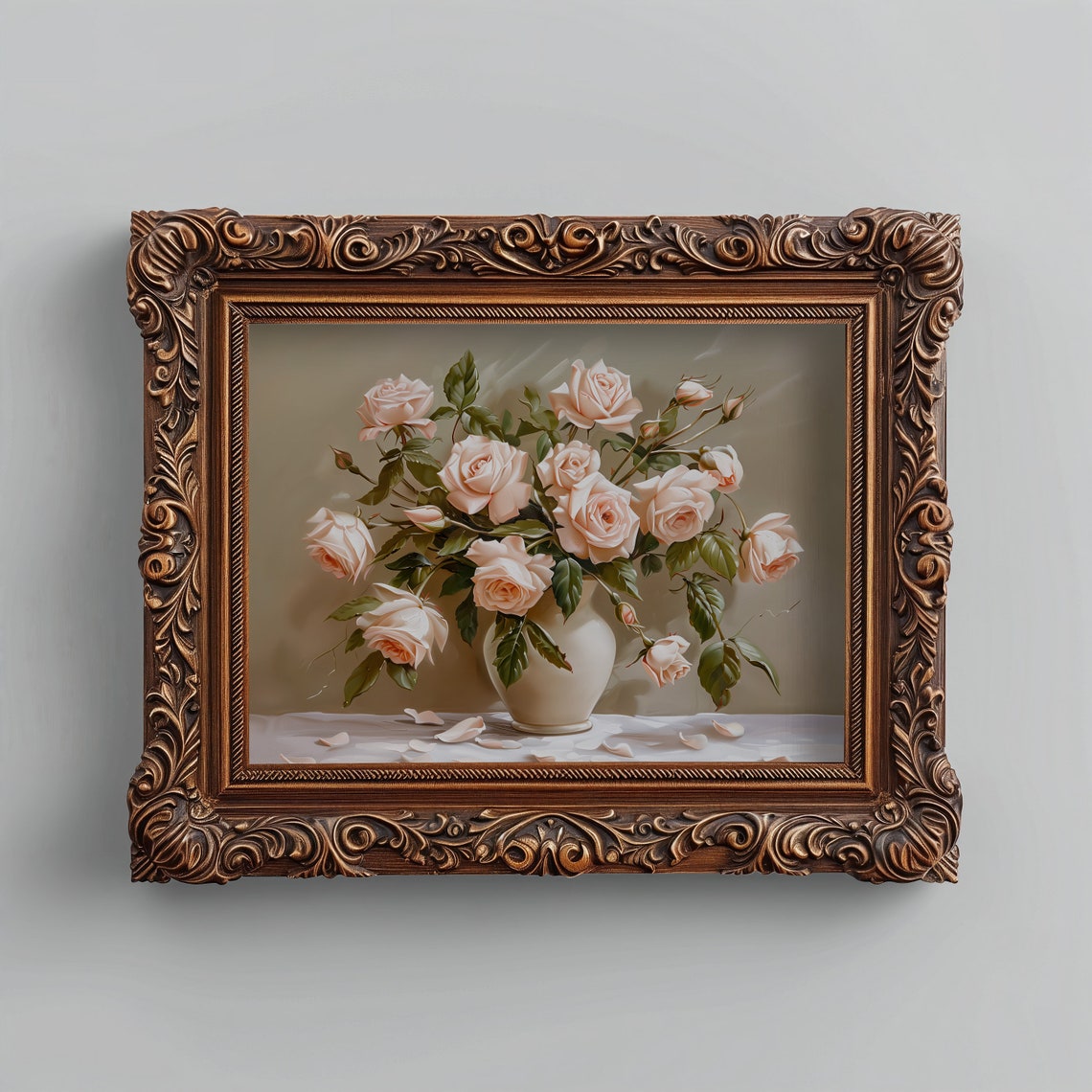 Blush Pink Roses White Vase Romantic Floral Still Life Art Print - Image 2