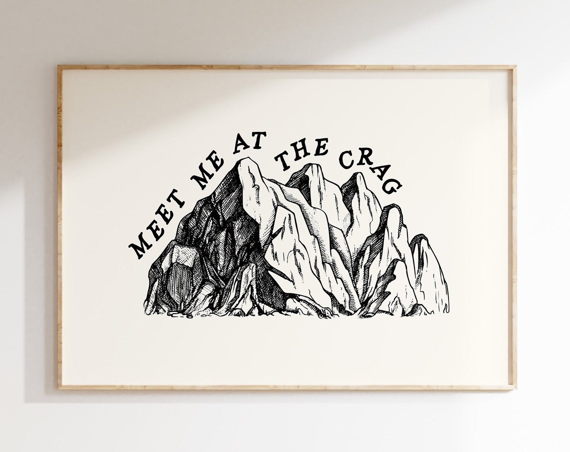 Meet Me At The Crag Mountain Engraving Climber Horizontal Wall Art
