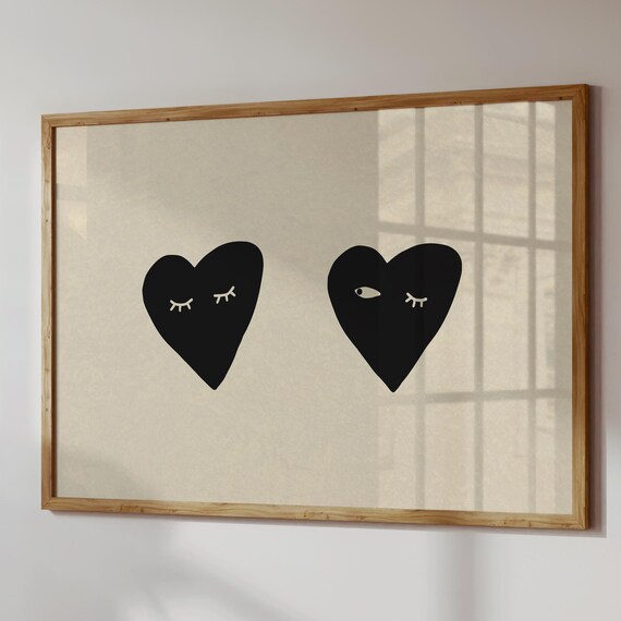 Couple Heart Print, Neutral Bedroom Decor