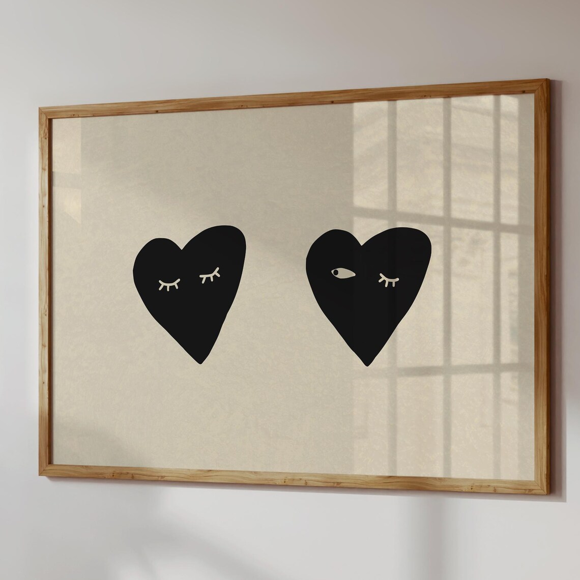 Couple Heart Print, Neutral Bedroom Decor