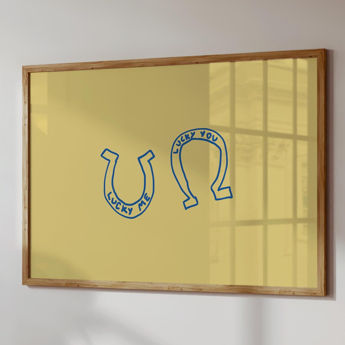 Lucky Me Lucky You Horseshoe Hand Drawn Typography Mustard Yellow Modern Print