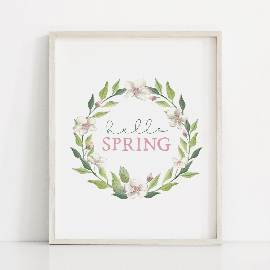Hello Spring Floral Wreath Art Print, Seasonal Decor - Image 3