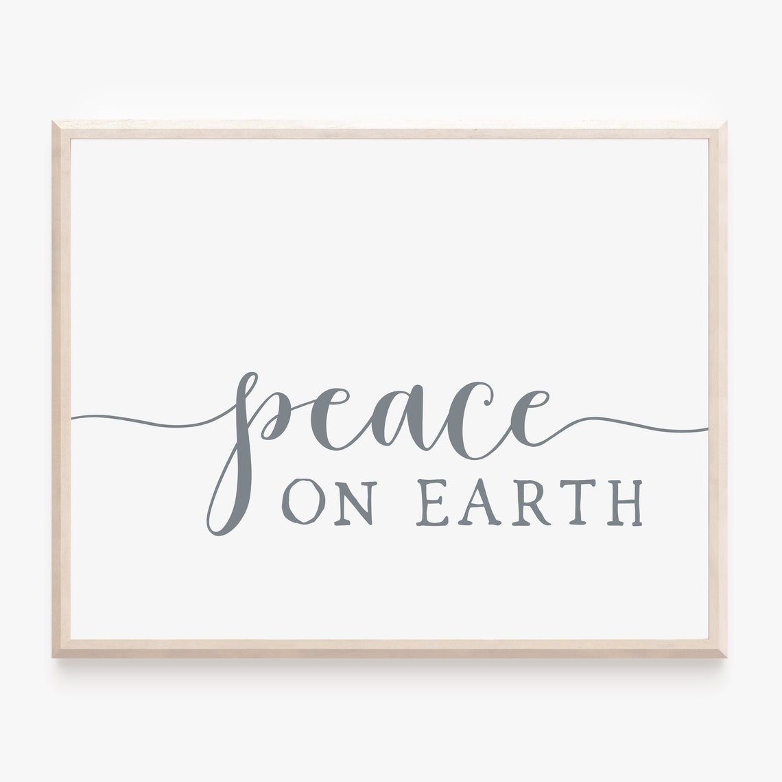 Peace On Earth Minimalist White Script Christmas Quote Wall Art - Image 5
