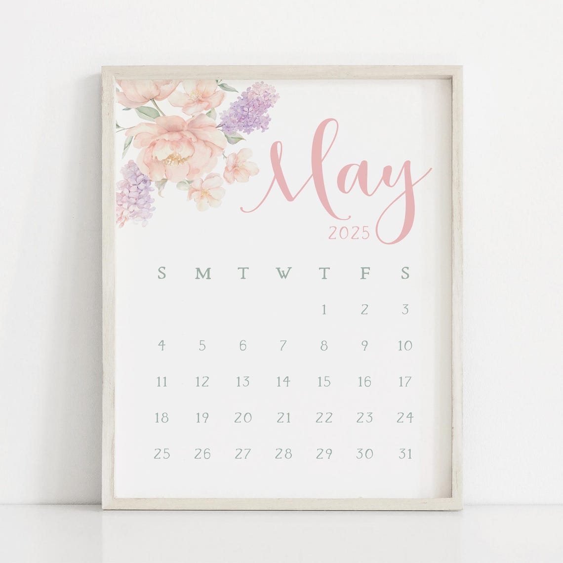 May 2025 Calendar Pink Peony Lilac Spring Monthly Planner Wall Art - Image 3