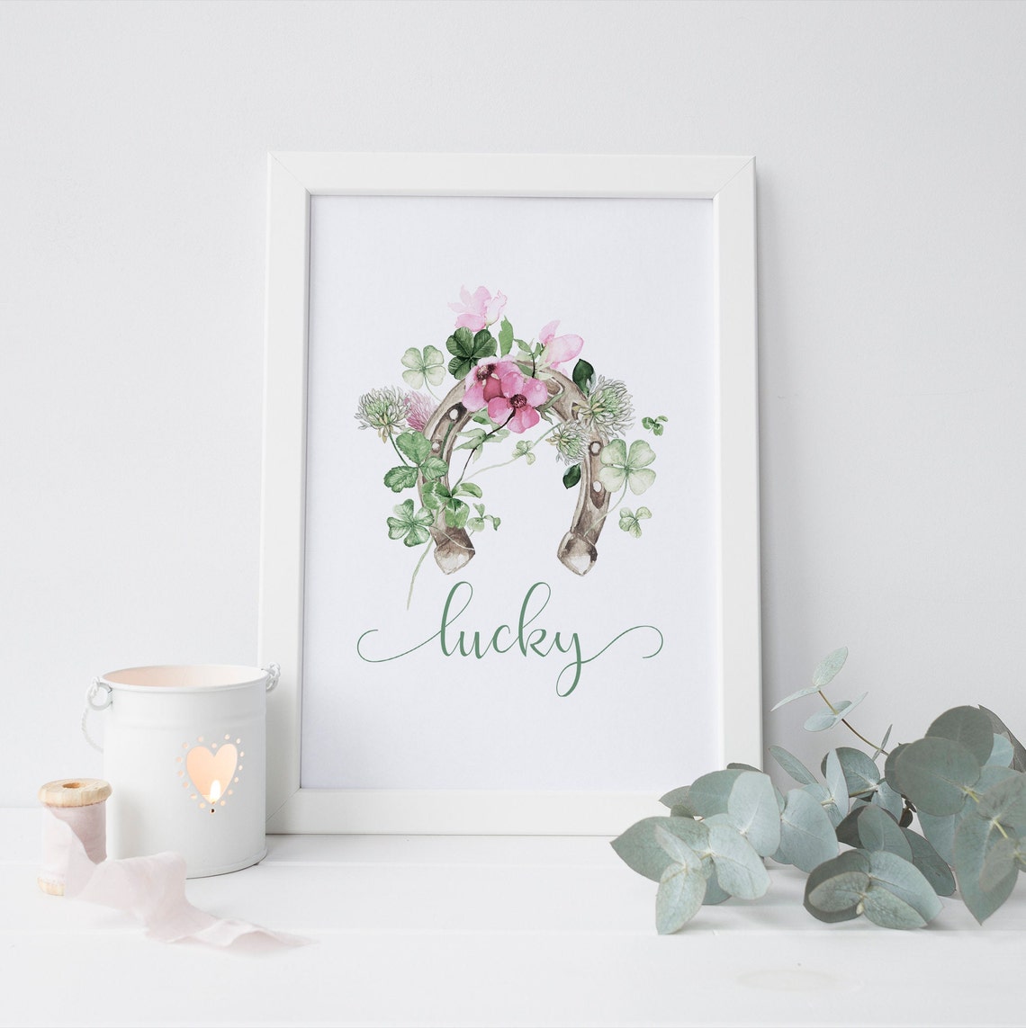 Lucky Horseshoe Shamrock Clover St Patricks Spring Wall Art Print - Image 4