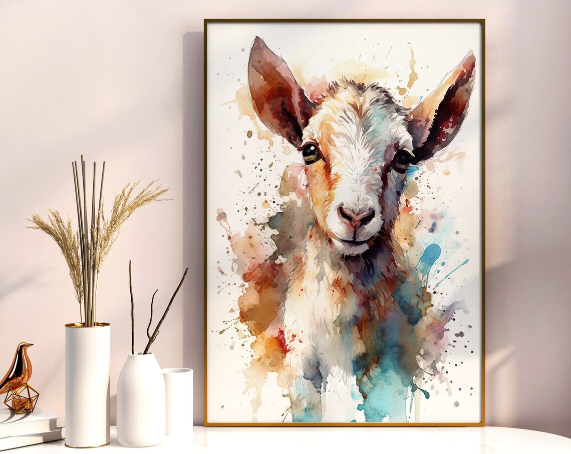 Baby Lamb Colorful Watercolor Portrait Sweet Farm Animal Art Poster