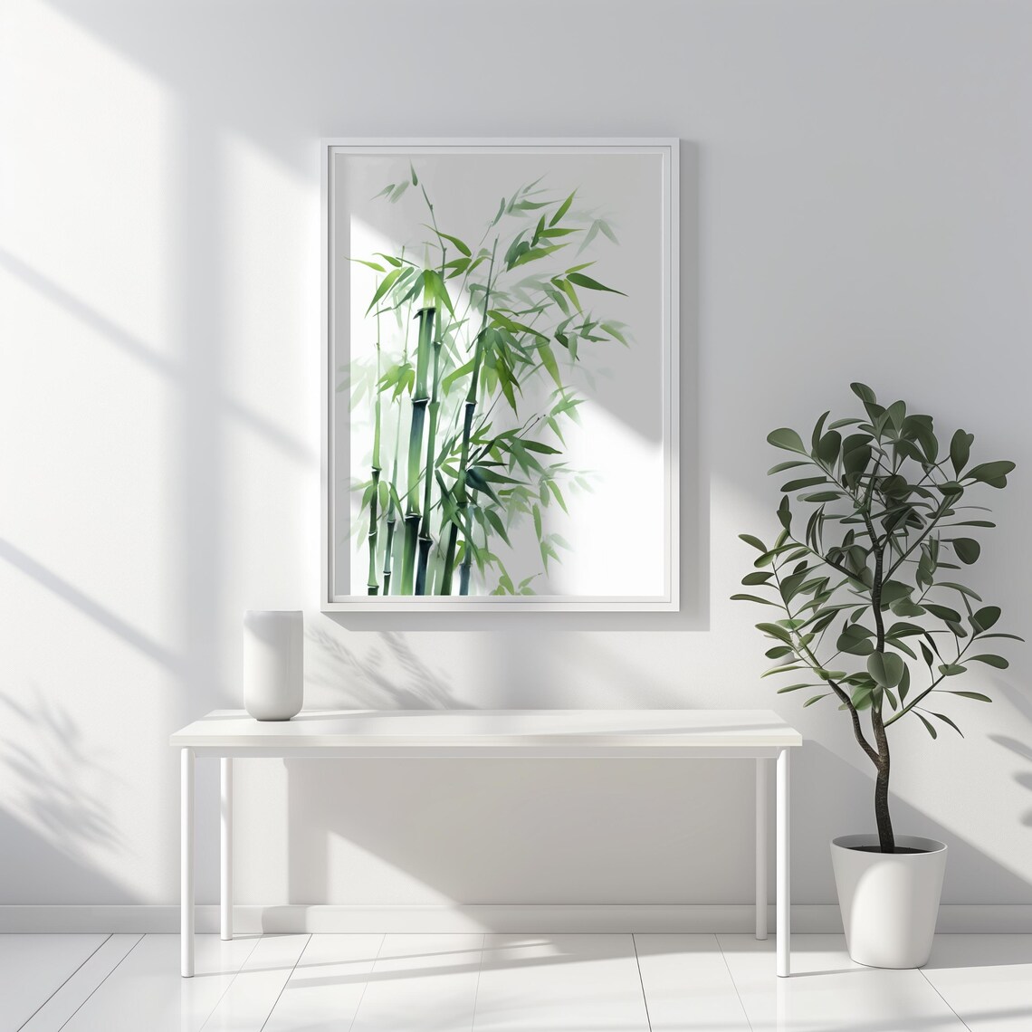 Green Bamboo Watercolor Art Print Tranquil Zen Nature Home Wall Decor - Image 2