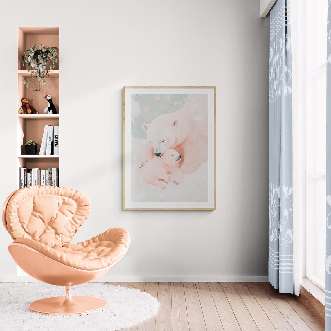 Polar Bear Mother And Baby Cozy Arctic Blush Nursery Wall Art Poster - Image 3