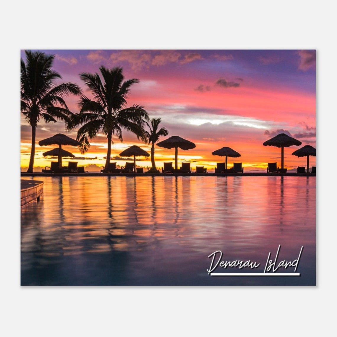 Denarau Island Sunset Infinity Pool Palm Silhouette Fiji Poster