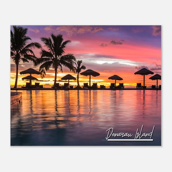 Denarau Island Fiji Poster Tropical Palm Trees Sunset Wall Art