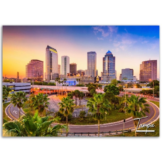 Tampa Florida Cityscape Poster Print Horizontal Wall Art