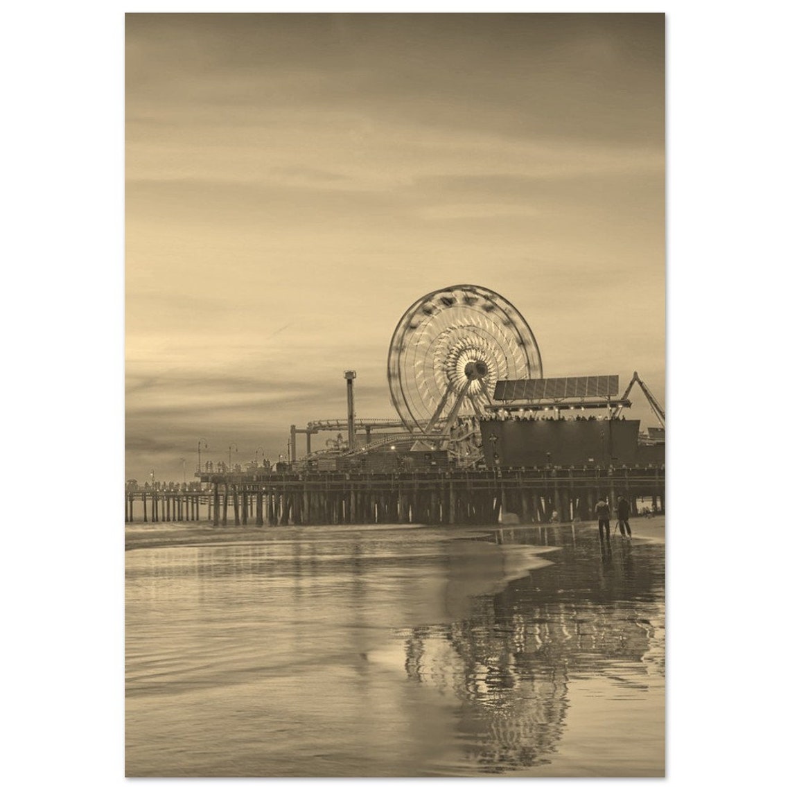 Santa Monica Pier Ferris Wheel Sepia Sunset Beach Vintage Poster