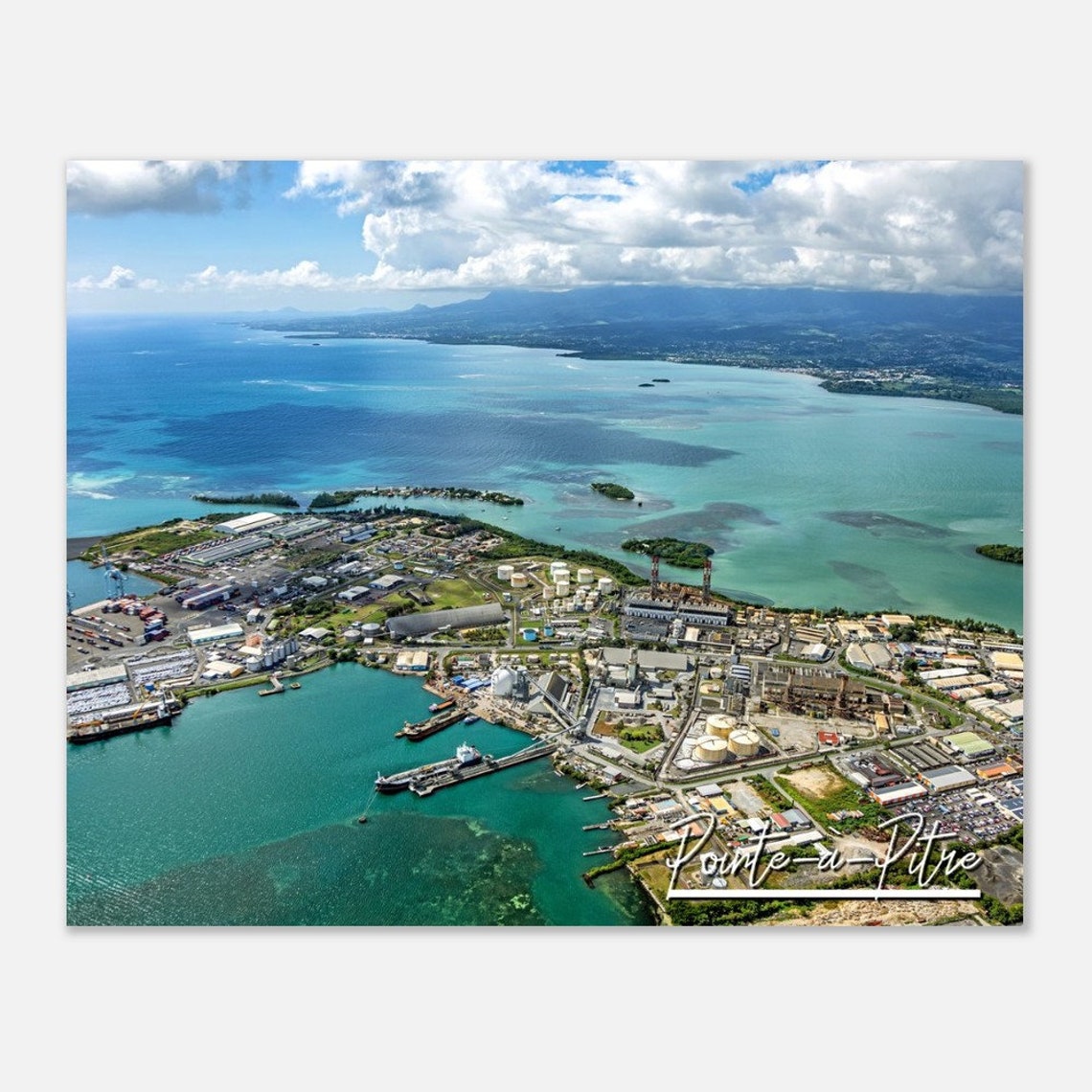 Pointe a Pitre Guadeloupe Turquoise Bay Aerial Travel Poster