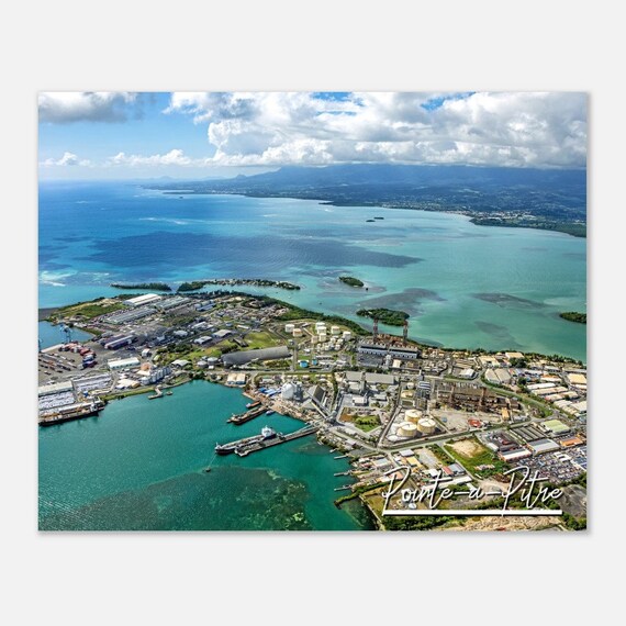 Pointe a Pitre Guadeloupe Turquoise Bay Aerial Travel Poster