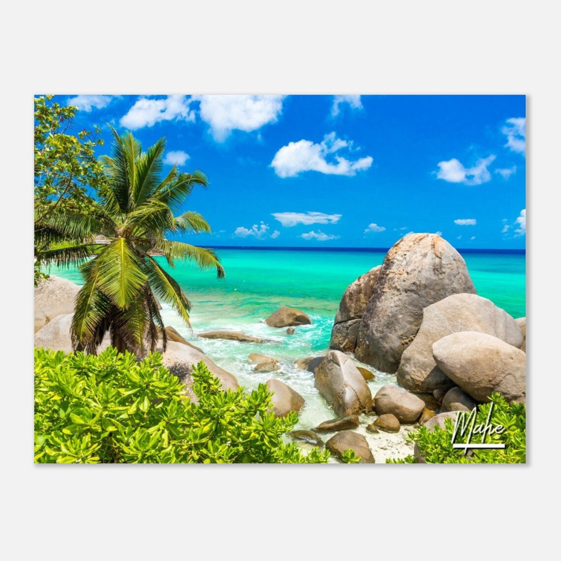 Seychelles Mahe Island Beach Scene Travel Poster