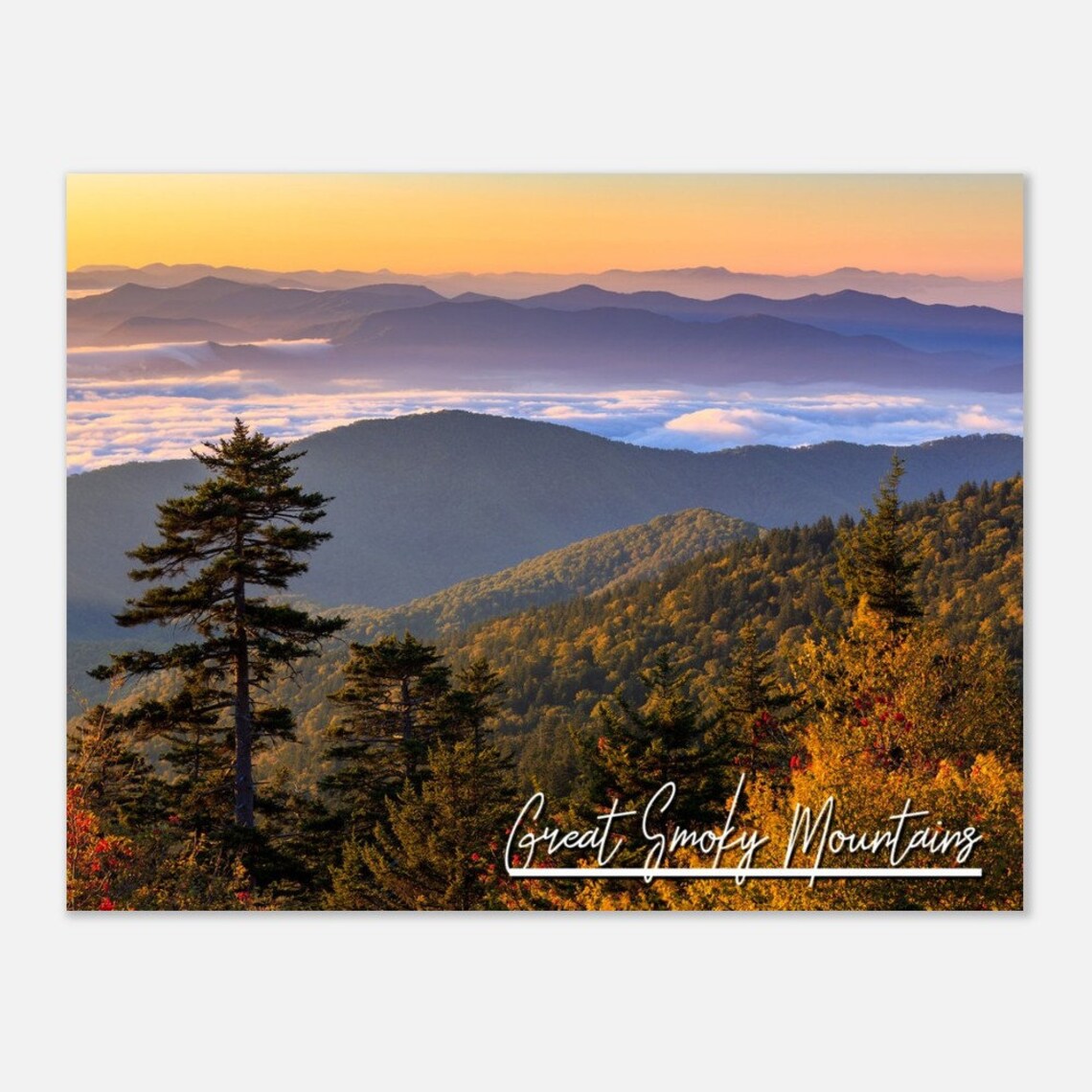 Great Smoky Mountains Sunrise Misty Blue Ridges Travel Photo Poster