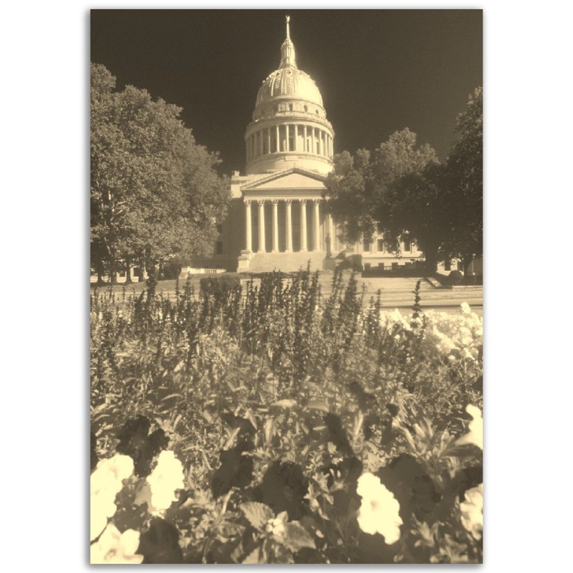 Vintage Charleston West Virginia Sepia State Capitol Garden Poster