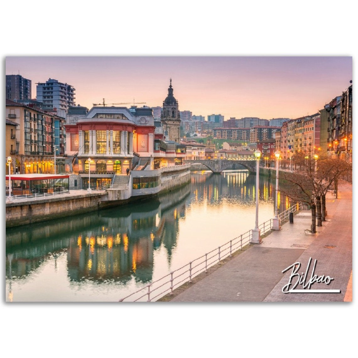 Bilbao Riverfront at Dusk Spain Basque Travel Photography Poster