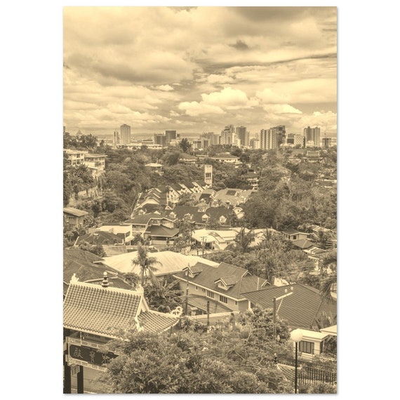 Vintage Cebu City Skyline Poster Retro Sepia Travel Print