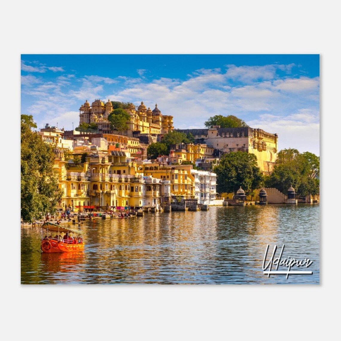 Udaipur India City Palace Lake Pichola Sunrise Boat Travel Poster