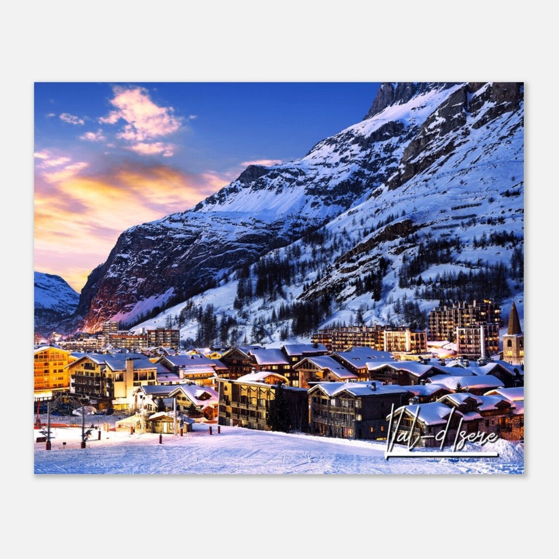 Val d'Isere French Alps Ski Resort Snowy Village At Dusk Poster