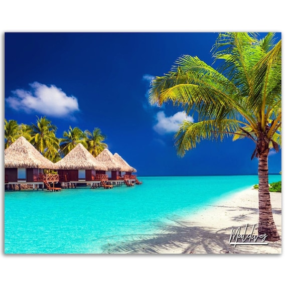 Maldives Beach Poster Tropical Island Photography Print