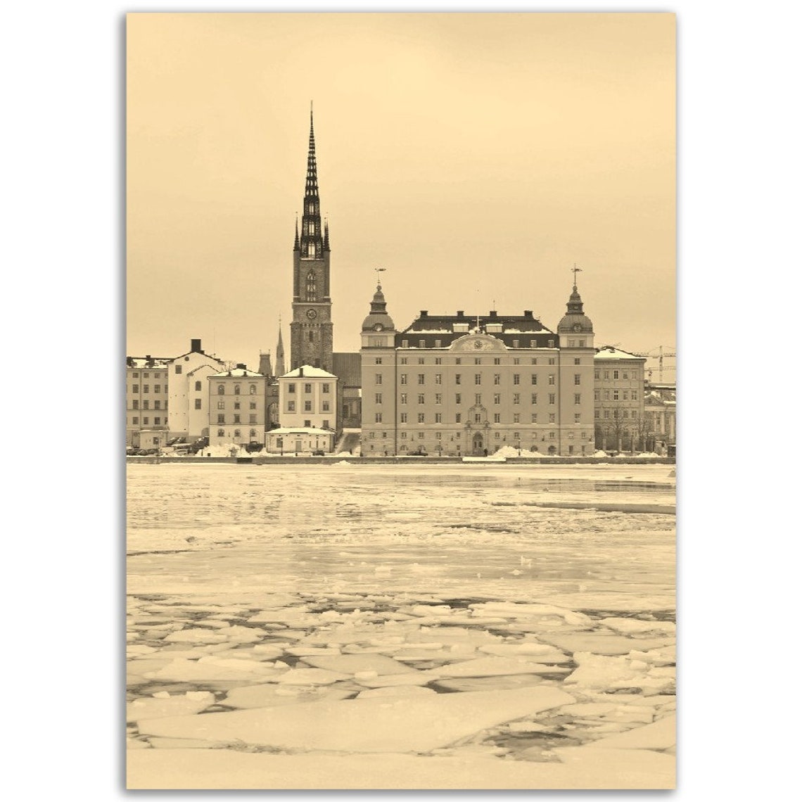 Vintage Stockholm Sweden Print Sepia Cityscape Travel Poster