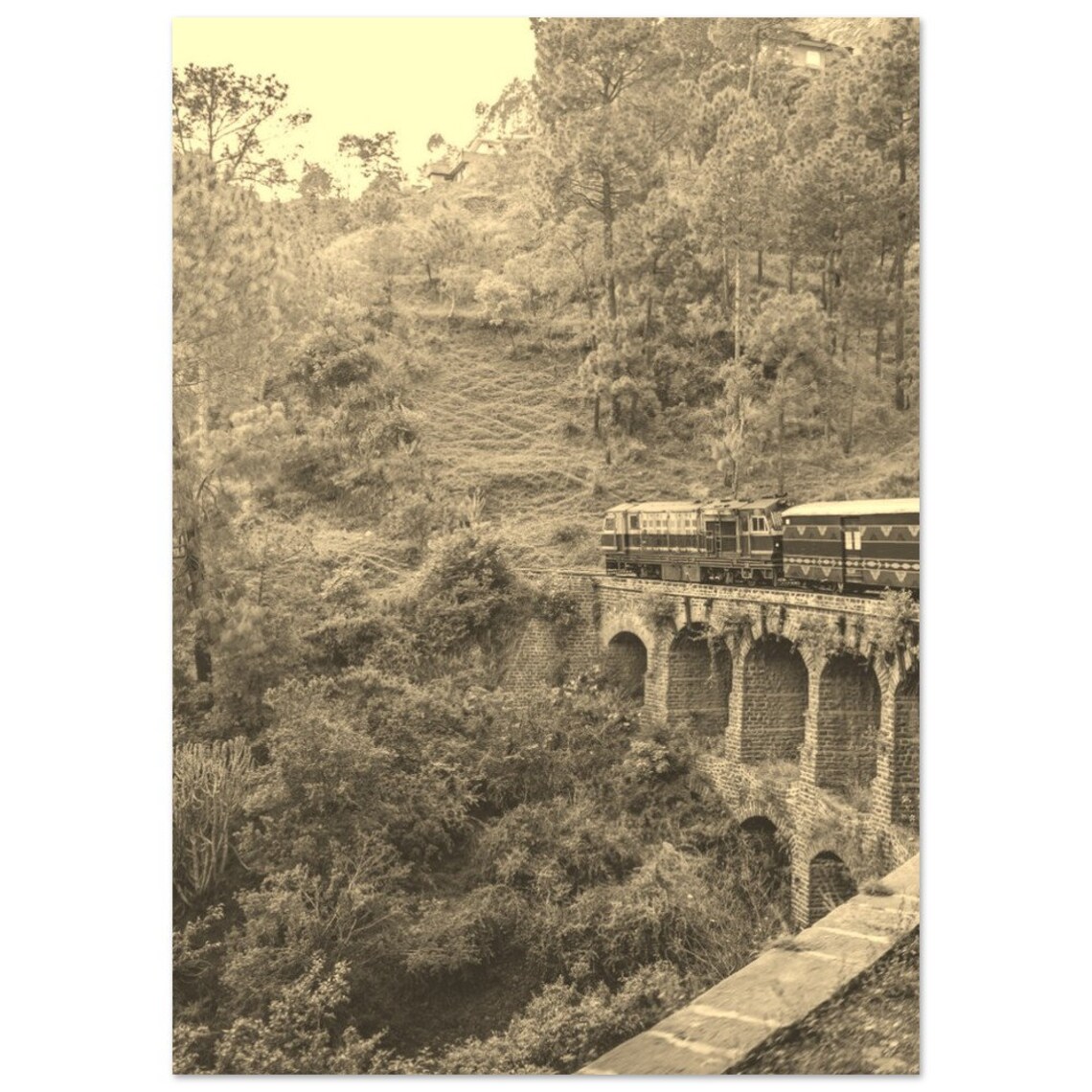 Vintage Shimla India Travel Poster, Sepia Train