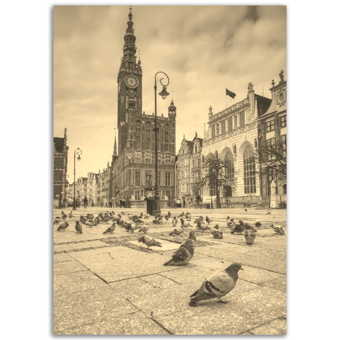 Vintage Gdansk Poster Sepia Poland Cityscape Print