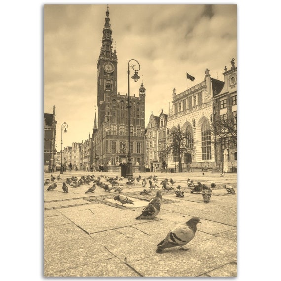 Vintage Gdansk Poster Sepia Poland Cityscape Print