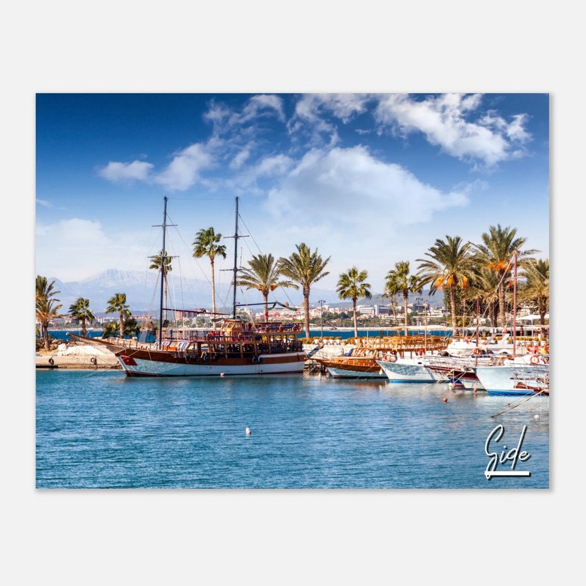Side Turkey Harbor Boats Palm Trees Travel Photography Poster