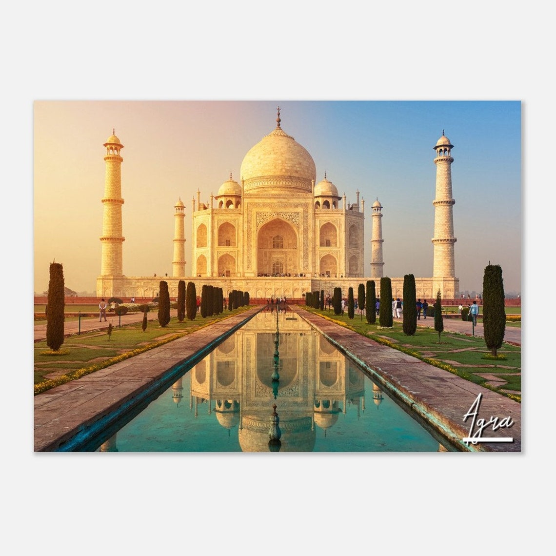 Agra Taj Mahal Sunrise Reflection Pool India Landmark Poster