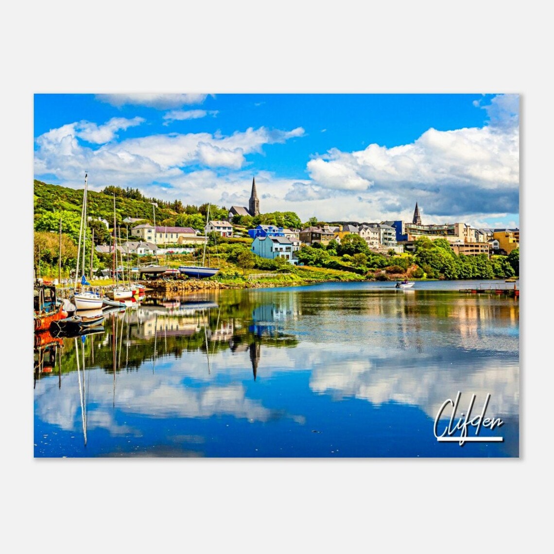 Clifden Ireland Colorful Harbor Boats Reflective Water Travel Poster