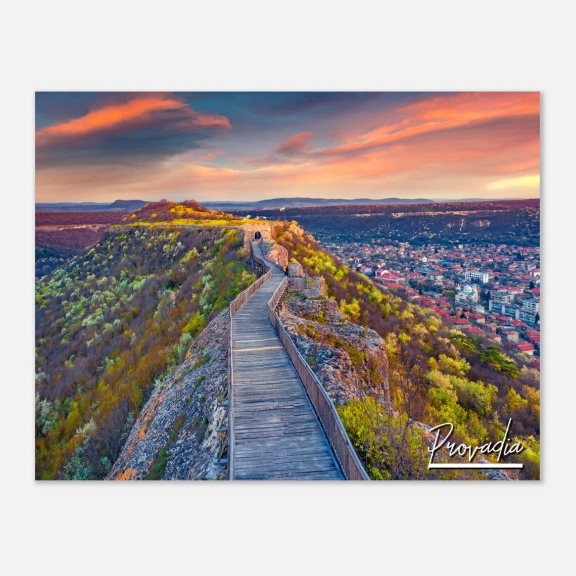 Provadia Bulgaria Sunset Ridge Wooden Walkway Scenic Travel Poster
