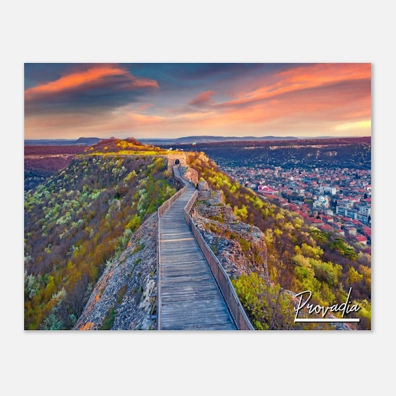 Provadia Bulgaria Sunset Ridge Wooden Walkway Scenic Travel Poster