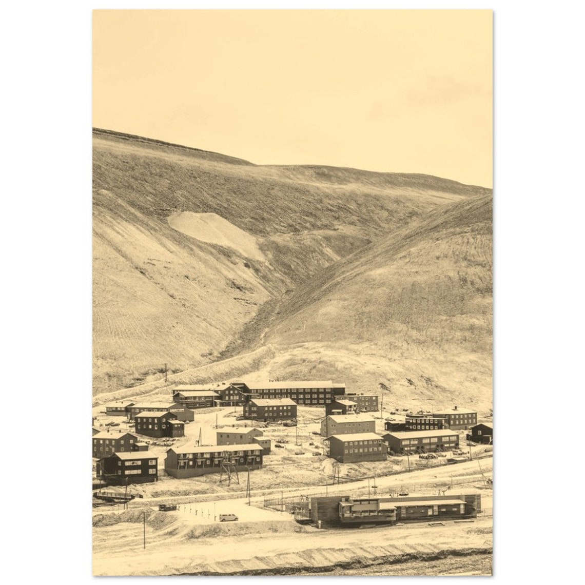 Longyearbyen Norway Vintage Sepia Arctic Town Valley View Poster