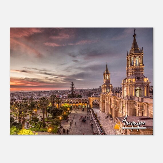 Arequipa Peru Cathedral Plaza Dramatic Sunset Travel Photo Poster