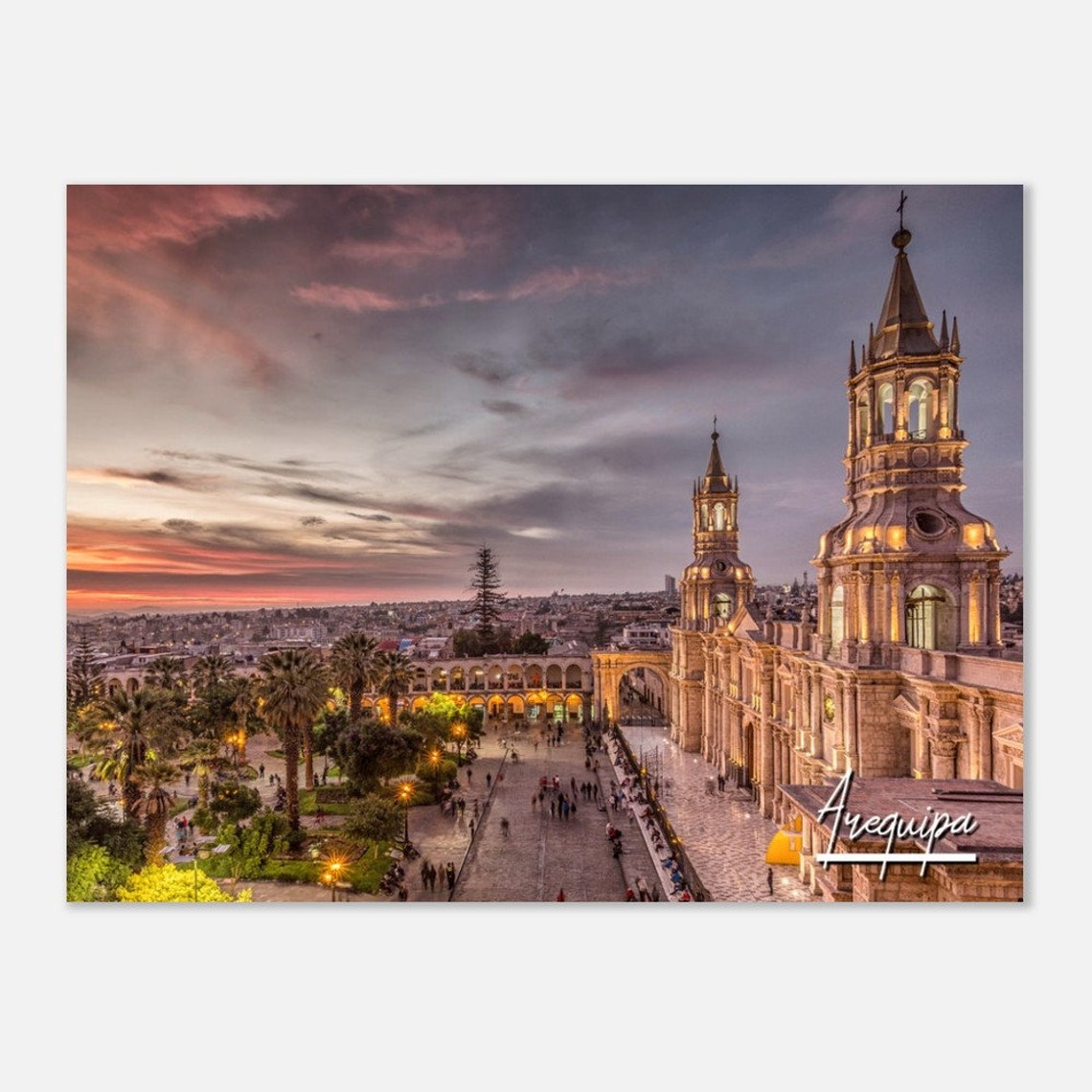 Arequipa Peru Cathedral Plaza Dramatic Sunset Travel Photo Poster