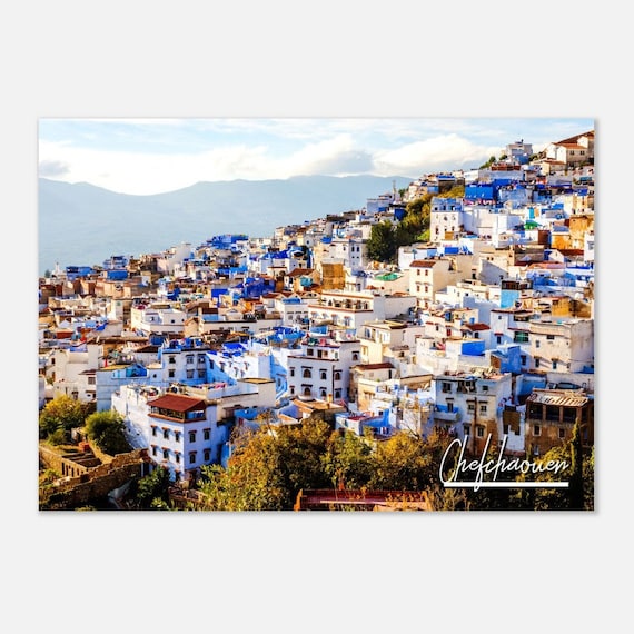 Chefchaouen Morocco Blue City Hillside Houses Photo Travel Poster